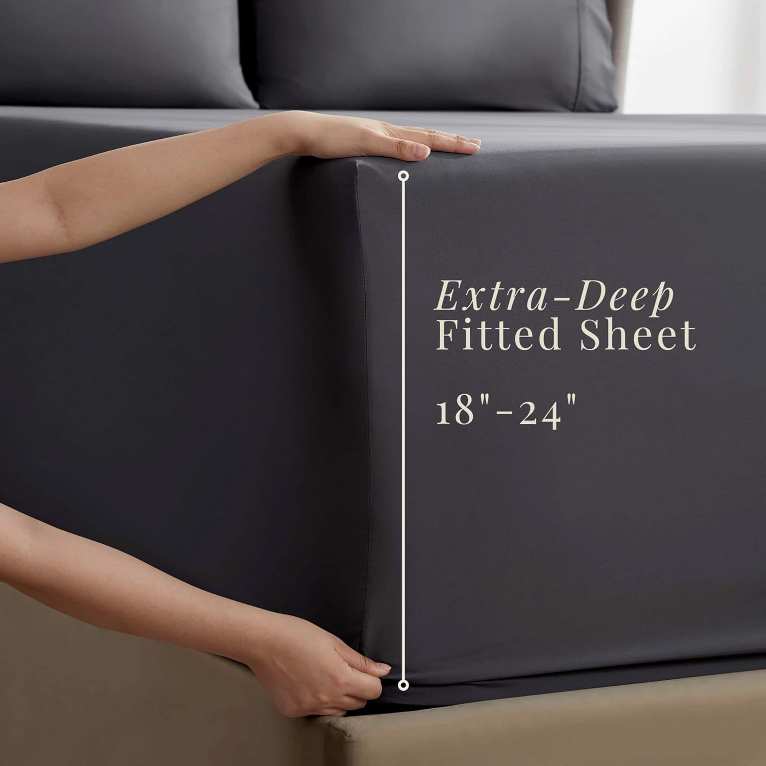 Hearth & Harbor Extra Deep Pocket King Size Sets - Fits Mattress 18-24 Inches Deep - Extra Deep Pocket Sheets - 6 Piece King Size - Grey - Image 3