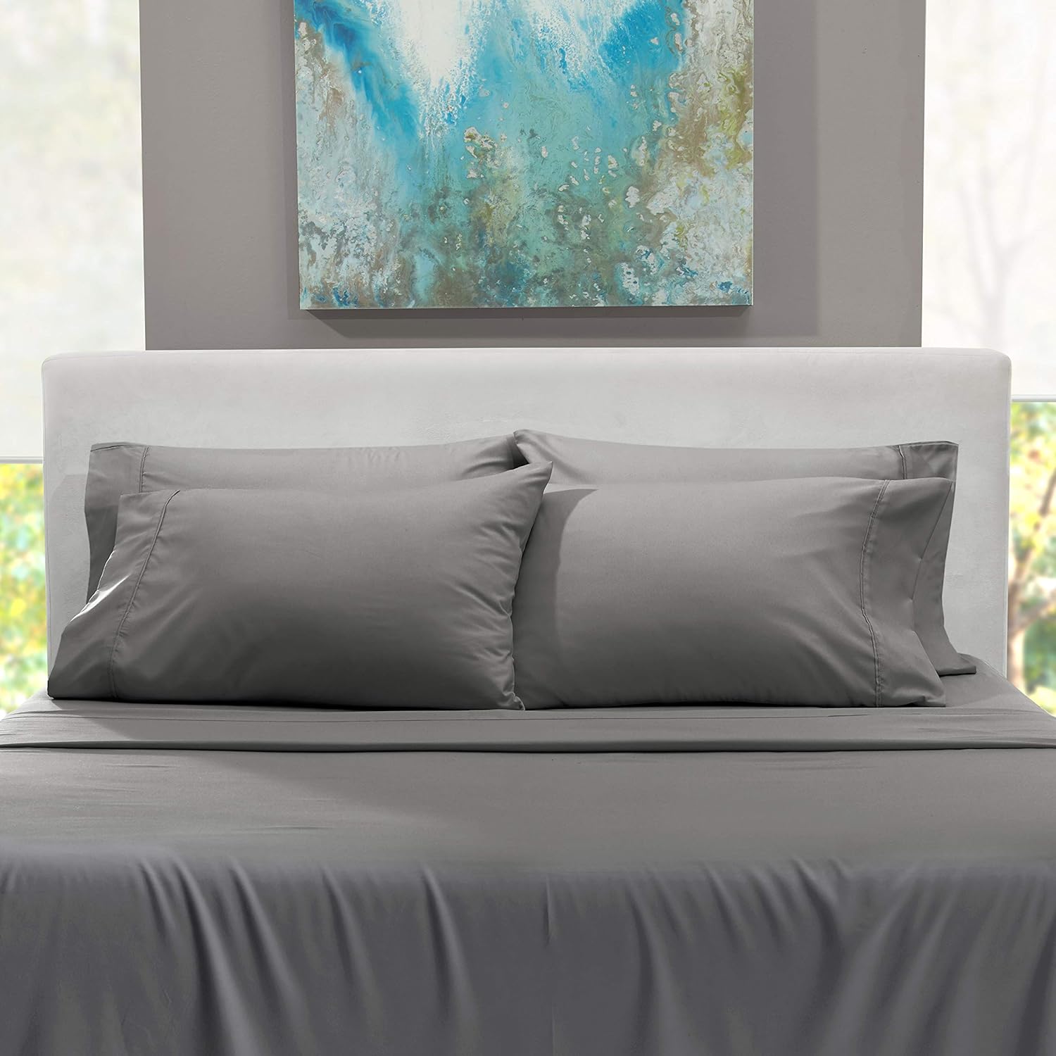 Hearth & Harbor Extra Deep Pocket King Size Sets - Fits Mattress 18-24 Inches Deep - Extra Deep Pocket Sheets - 6 Piece King Size - Grey - Image 8