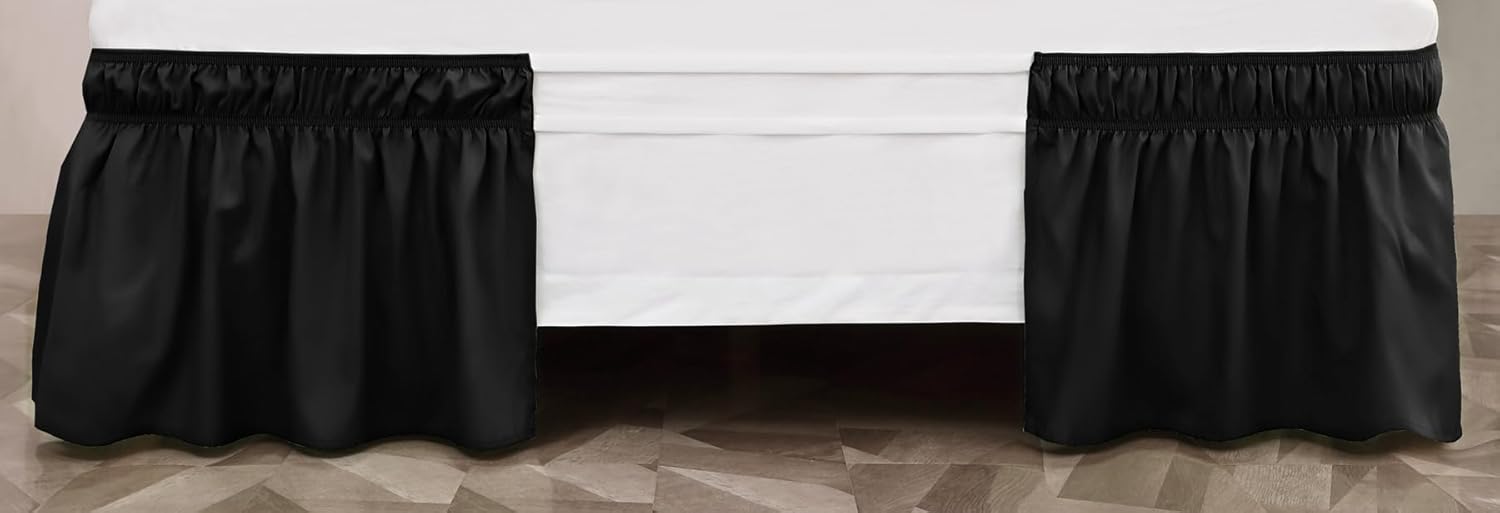 Toodou Easy to Install Wrap Around Bed Skirt Three Fabric Sides Elastic Dust Ruffled 16 Inch Tailored Drop, Fade Resistant-Black, Twin/Twin XL - Image 3