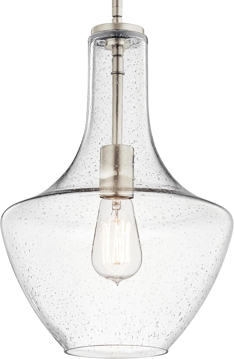 Kichler Everly 1-Light Kitchen Bell Pendant Light, Hanging Light Fixture with Clear Seeded Glass in Brushed Nickel for Kitchen Island or Dining Room (15.25" x 10.5"), 42141NICS - Image 4