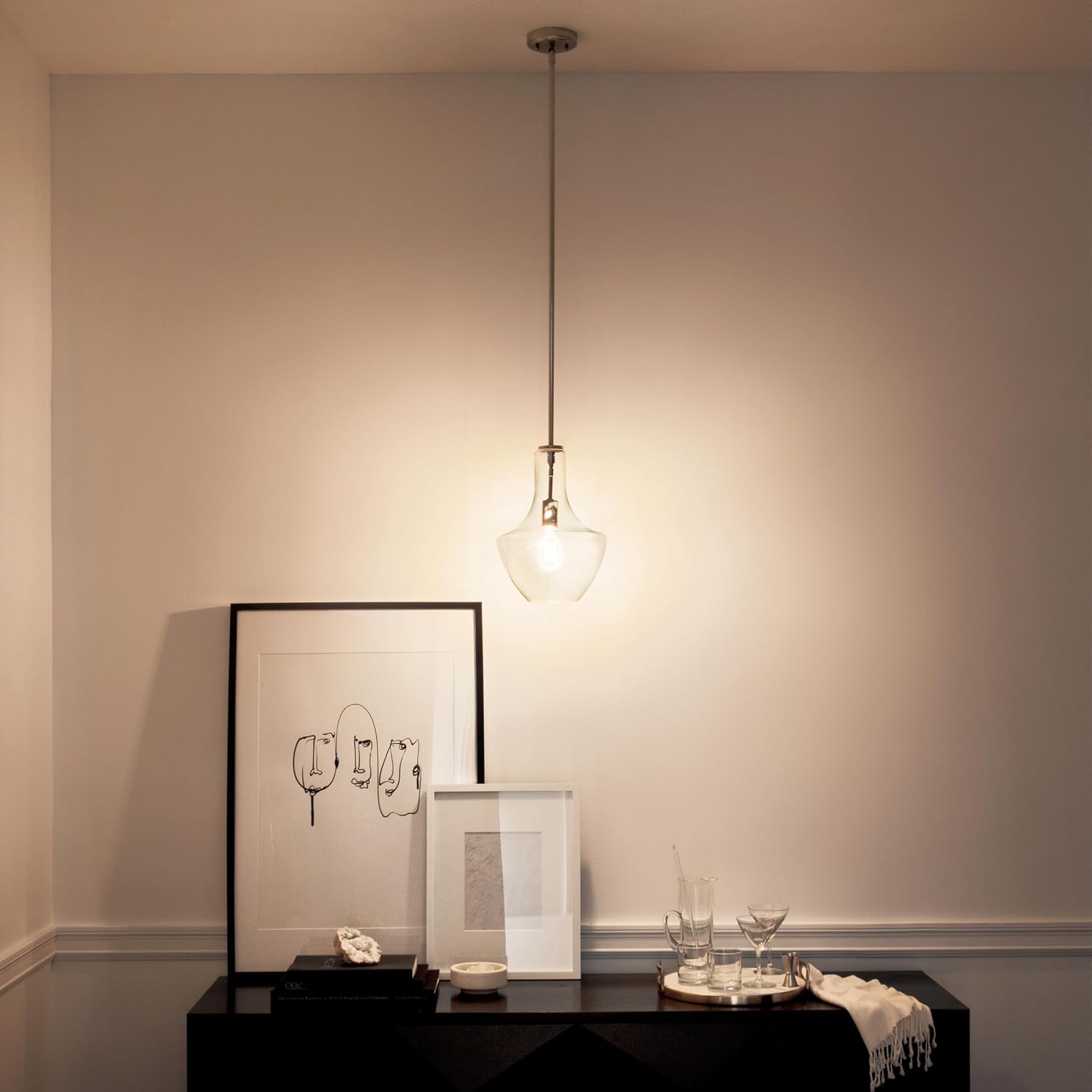 Kichler Everly 1-Light Kitchen Bell Pendant Light, Hanging Light Fixture with Clear Seeded Glass in Brushed Nickel for Kitchen Island or Dining Room (15.25" x 10.5"), 42141NICS - Image 7