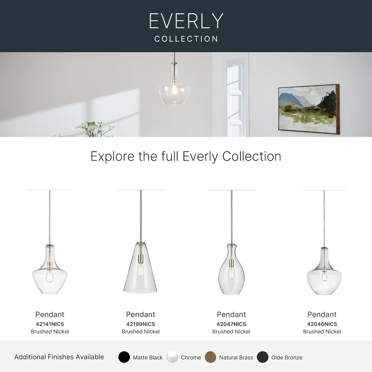 Kichler Everly 1-Light Kitchen Bell Pendant Light, Hanging Light Fixture with Clear Seeded Glass in Brushed Nickel for Kitchen Island or Dining Room (15.25" x 10.5"), 42141NICS - Image 9